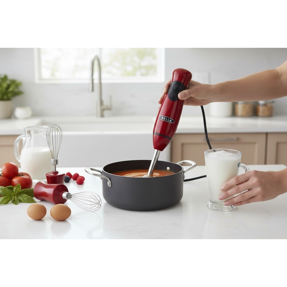 Bella Hand Blender Kitchen Unisex OS Red Like New 2-Speed 250W Whisk Attachment